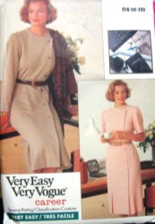 7604 ASYMMETRIC STRT BUTTON DRESS,SCARF EZ PATTERN 14-18,20-24